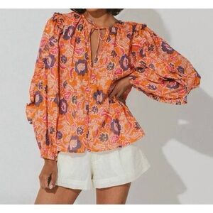 Cleobella Orange and Purple Floral Blouse